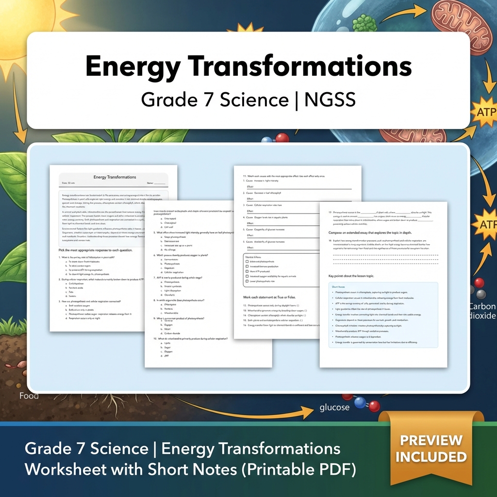 Grade 7 Science NGSS Unit Bundle Molecules to Organisms: Structures & Processes — included worksheet 1