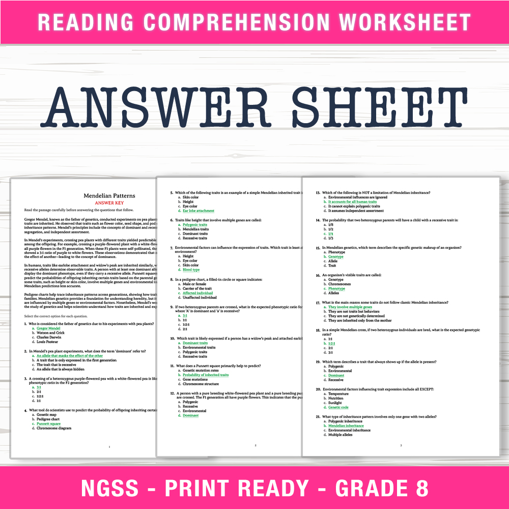 Grade 8 Science worksheet worksheet — Grade 8 Science | Mendelian Patterns Worksheet (PDF + Answer Key) — page 2