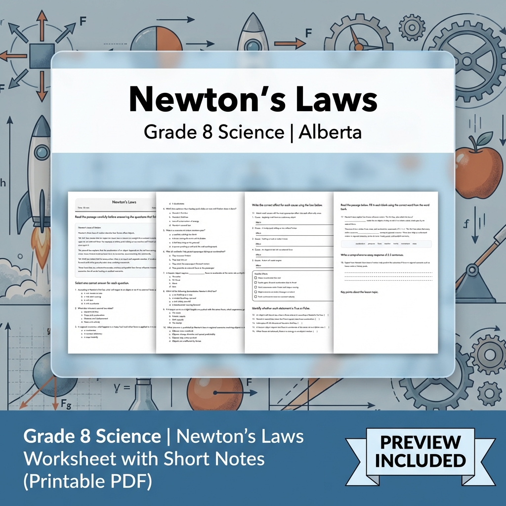 Grade 8 Science Forces & Motion UNIT Bundle – Alberta Curriculum  — included worksheet 4