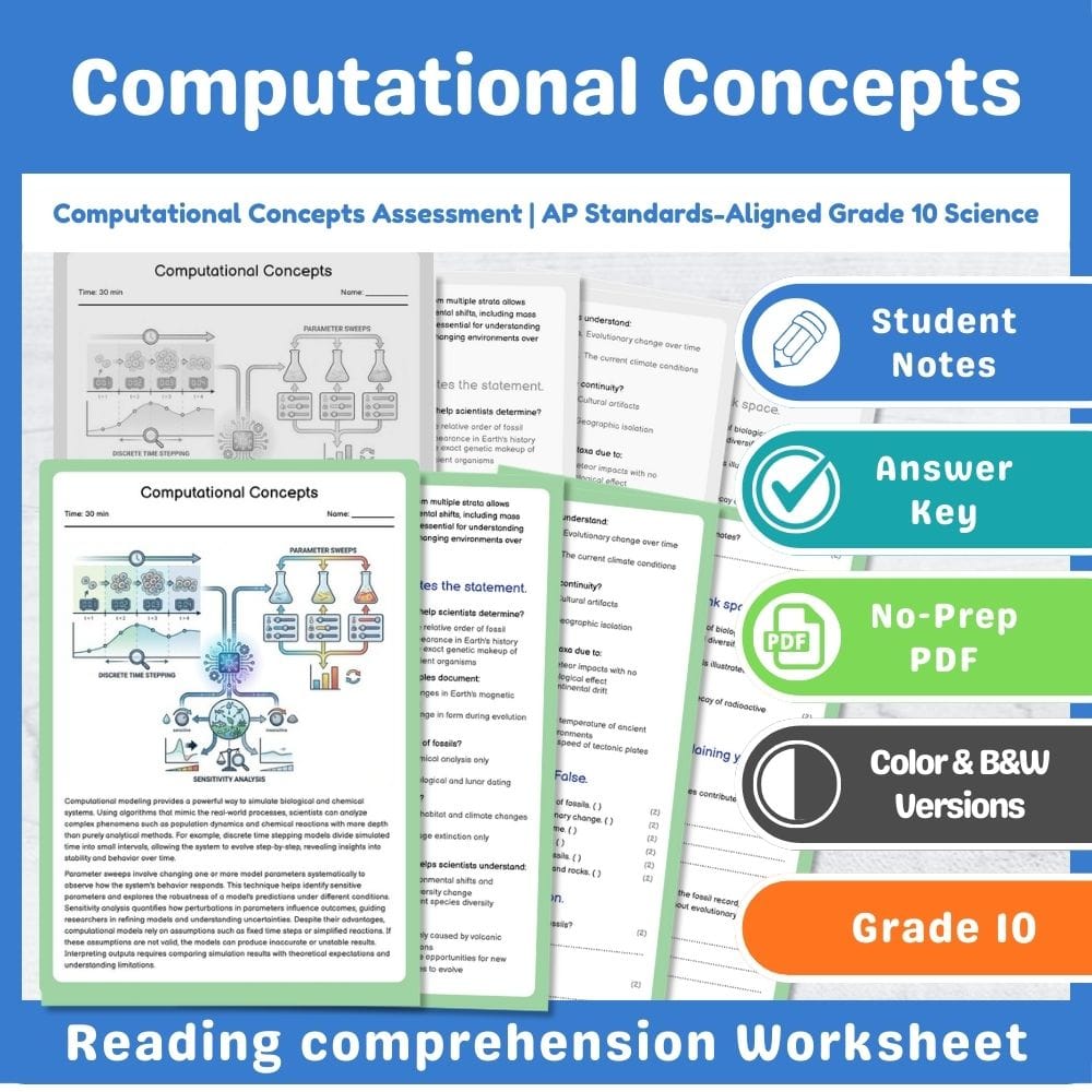 Grade 10 Science assessment worksheet — Computational Concepts Assessment | AP Standards-Aligned Grade 10 Science — page 1