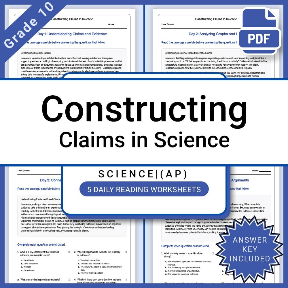Grade 10 Science – Constructing Claims Daily Reading Worksheet with Answer Key