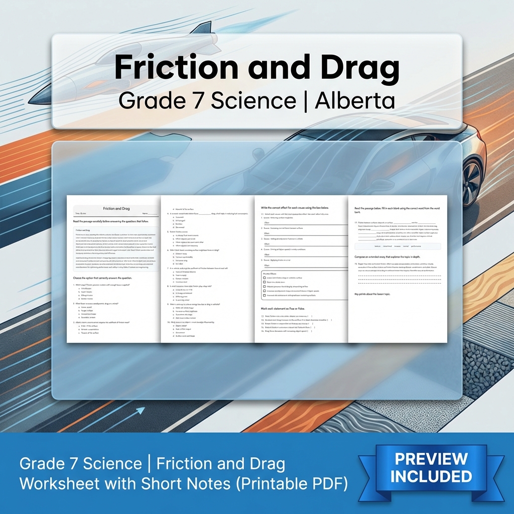 Grade 7 Science | Forces, Structures & Motion UNIT Worksheet Bundle  — included worksheet 1