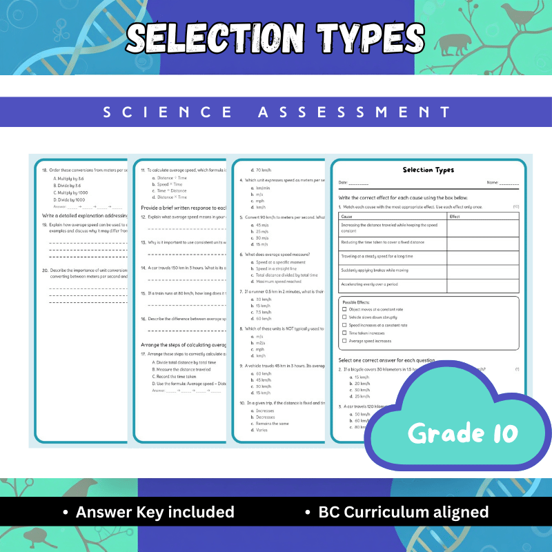 Grade 10 Science| Selection Types Worksheet (PDF)– Natural Selection & Evolution