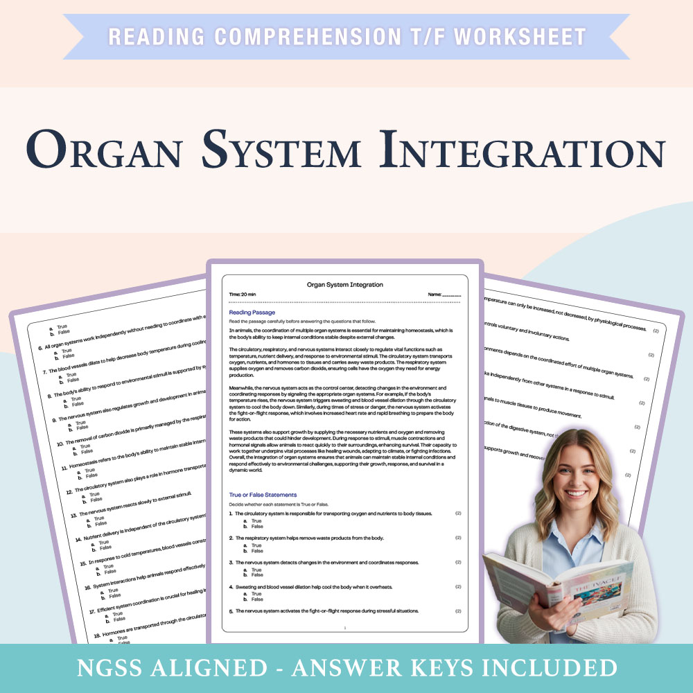 Science reading comprehensions true or false worksheet worksheet — 6th Grade Science | Organ System Integration True or Fa…