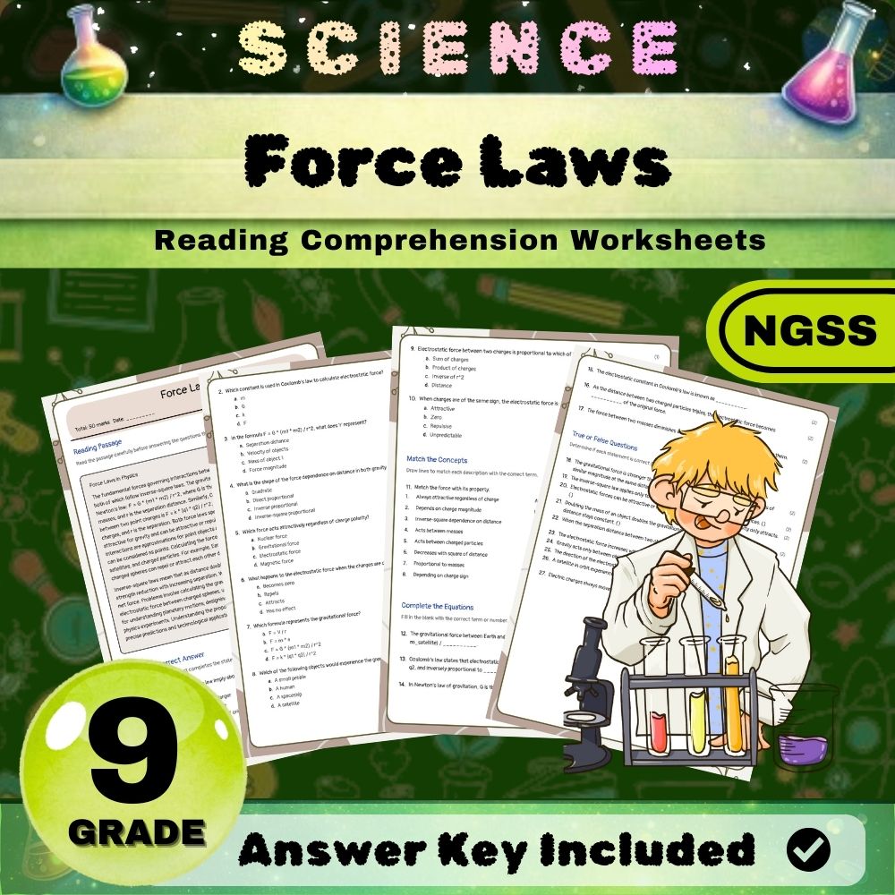 Grade 9 Science | Motion and Stability Forces & Interactions NGSS Unit Bundle  — included worksheet 1