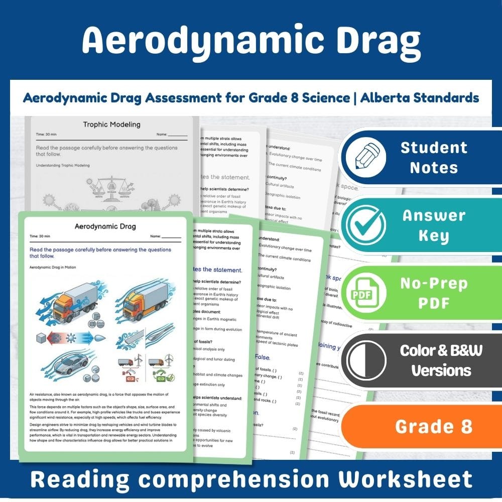 Grade 8 Science assessment worksheet — Aerodynamic Drag Assessment for Grade 8 Science | Alberta Standards — page 1