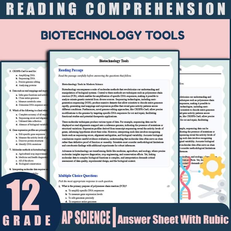Grade 12 Science reading worksheets worksheet — 12th Grade Science Reading Worksheets | Biotechnology Tools Mastery — page 1