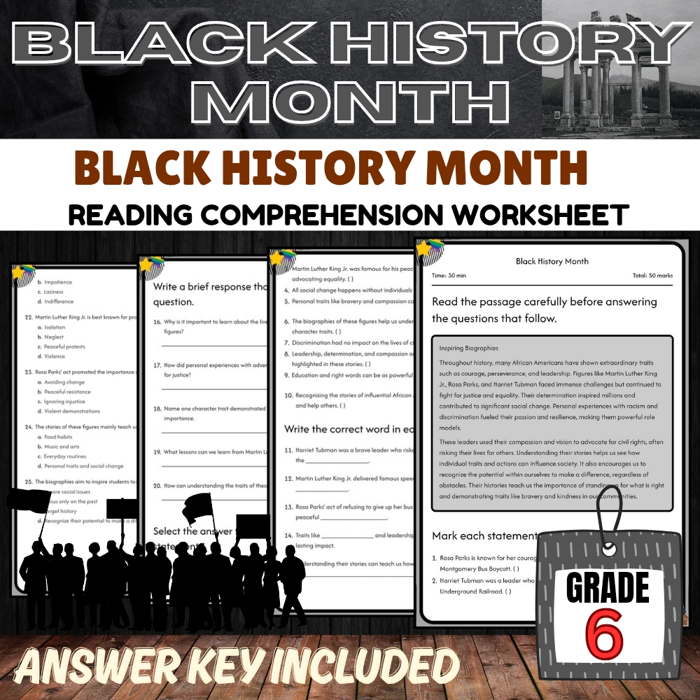 Grade 6 Holiday Bundle | Black History Month (Kickoff) Worksheets & Activities — included worksheet 1