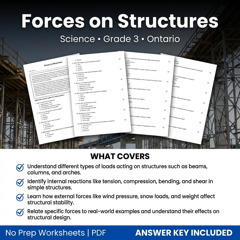 Forces on Structures Worksheet for Grade 3 Science Ontario