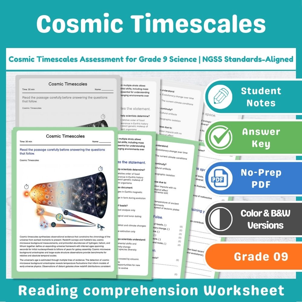 Cosmic Timescales Assessment for Grade 9 Science | NGSS Standards-Aligned