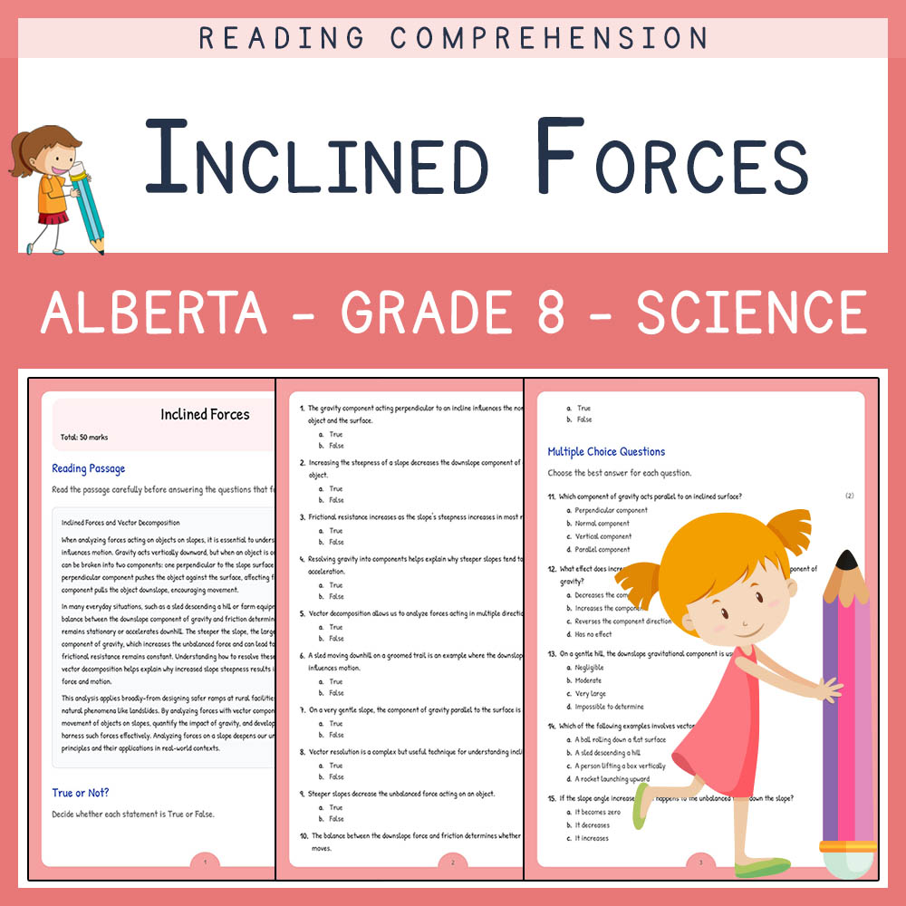 Grade 8 Science worksheet elena worksheet — Grade 8 Science | Inclined Forces Worksheet | Alberta Standard — page 1