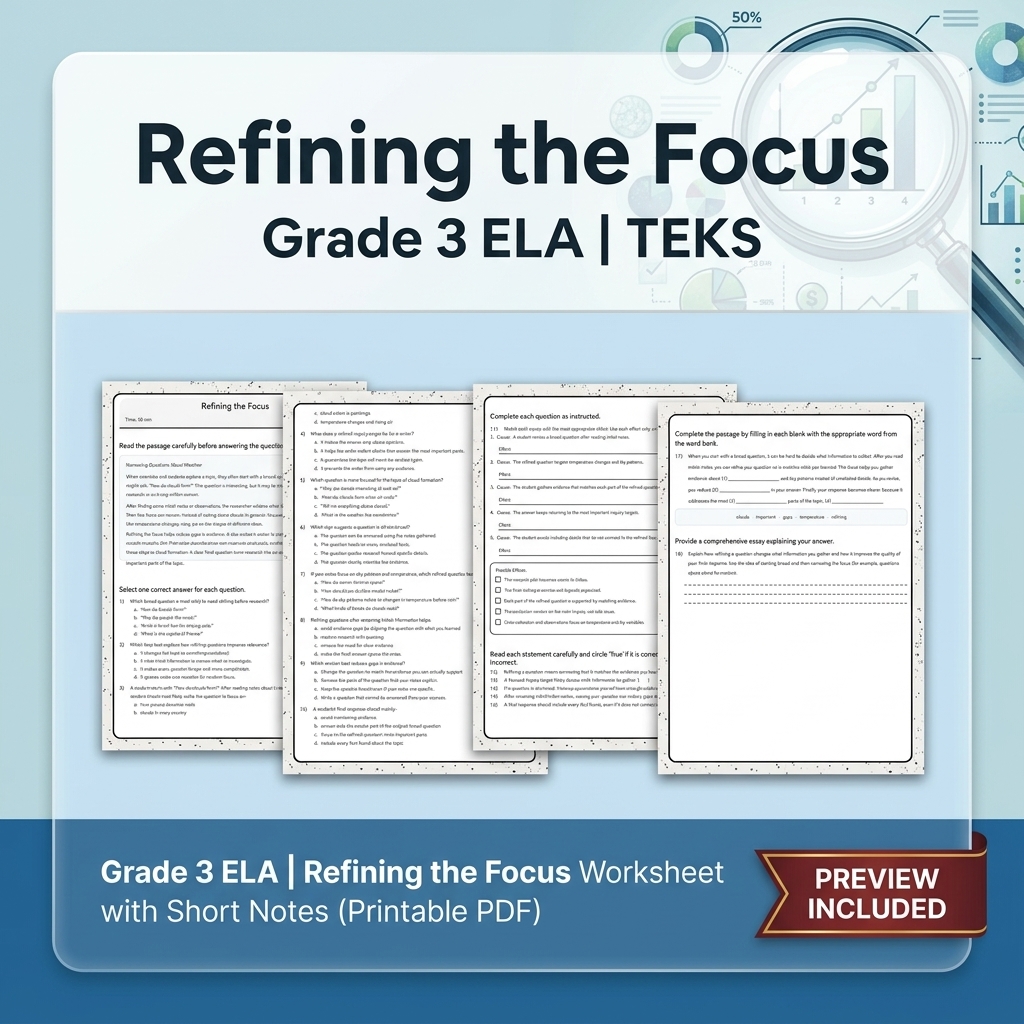 Grade 3 ELA Writing, Reading, and Research Skills Full-Year Bundle TEKS — included worksheet 2