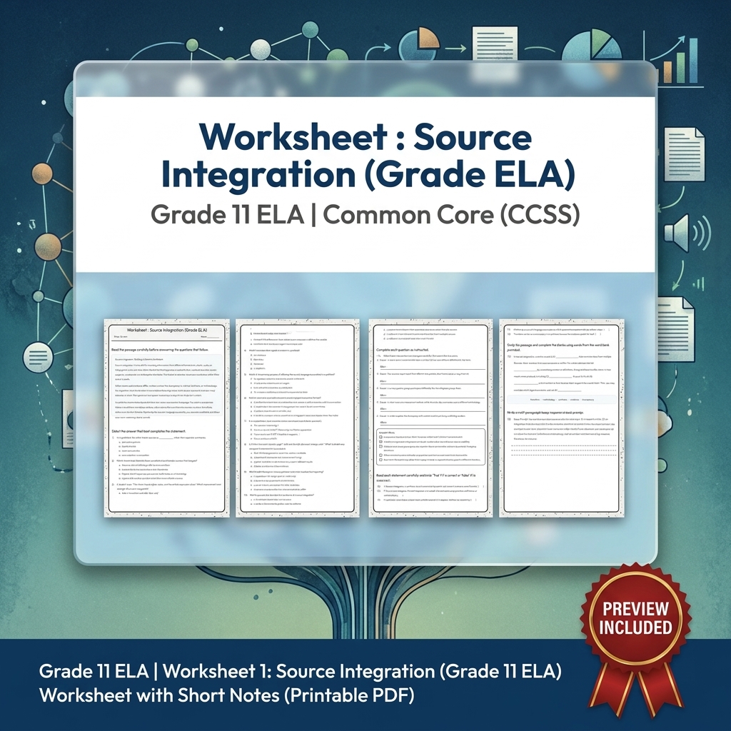 Grade 11 ELA Text Analysis and Writing Full-Year Bundle: Common Core (CCSS) — included worksheet 4