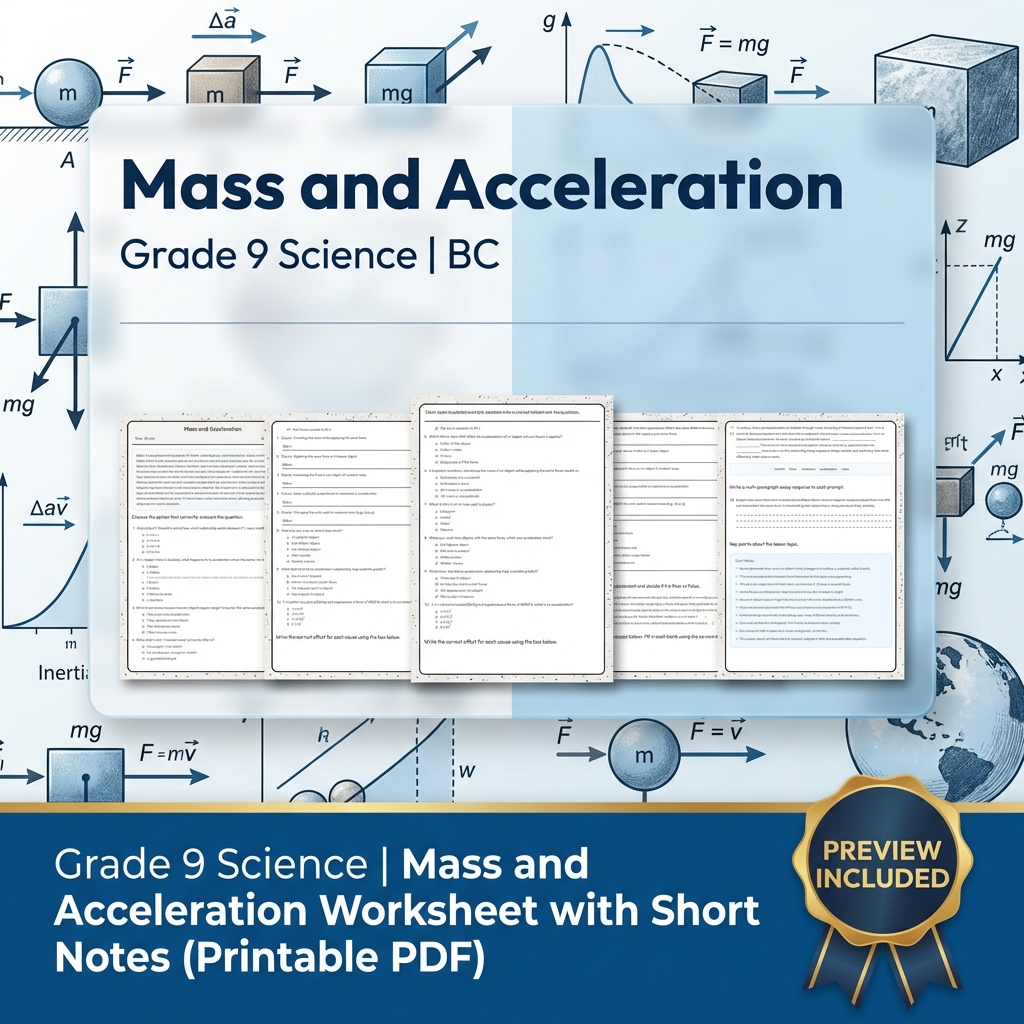 Grade 9 Science Lesson Bundle | Energy, Forces & Motion Worksheets — included worksheet 1