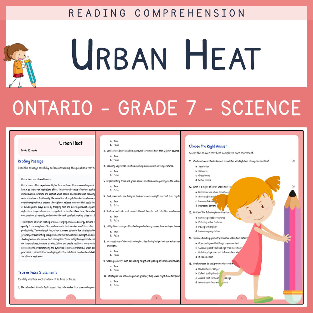 Grade 7 Science worksheet elena worksheet — Grade 7 Science | Urban Heat Worksheet Elena | Ontario Standard-Aligned — page 1