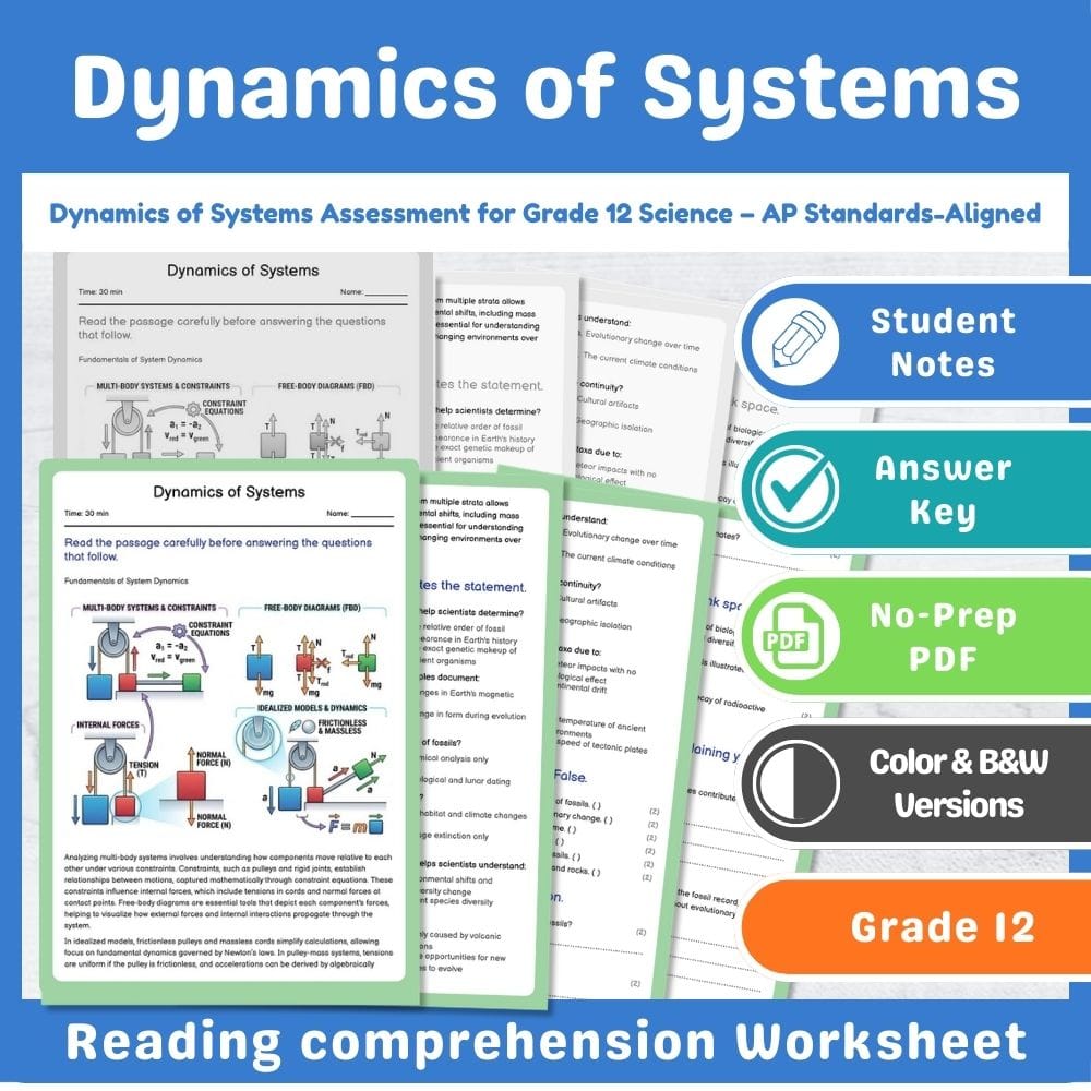 Grade 12 Science assessment worksheet — Dynamics of Systems Assessment for Grade 12 Science – AP Standards-Aligned — page 1