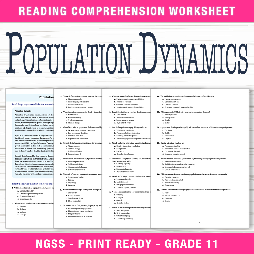 Grade 11 Science worksheet worksheet — Grade 11 Science – Population Dynamics Worksheet (PDF +  Answer Key) — page 1