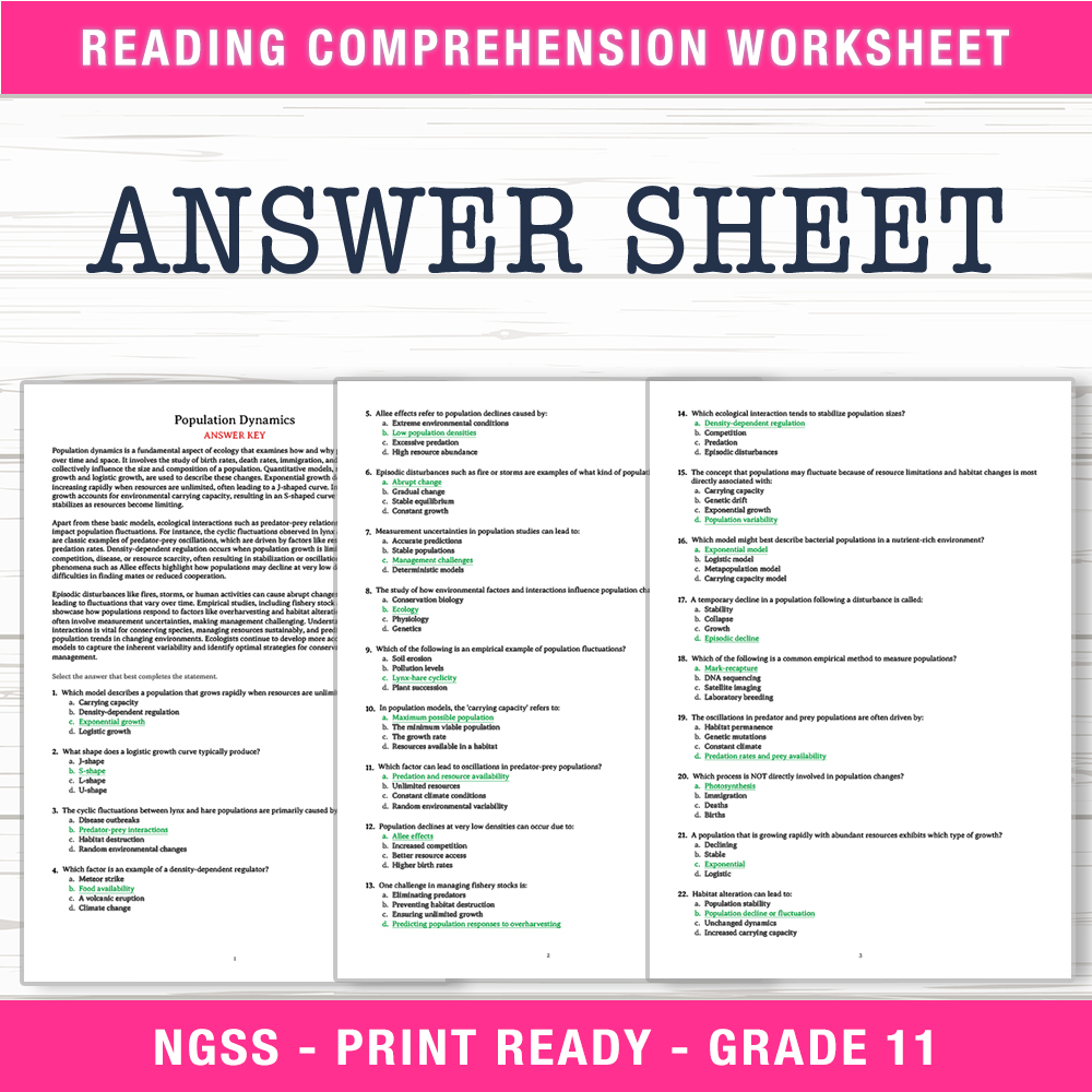 Grade 11 Science worksheet worksheet — Grade 11 Science – Population Dynamics Worksheet (PDF +  Answer Key) — page 2