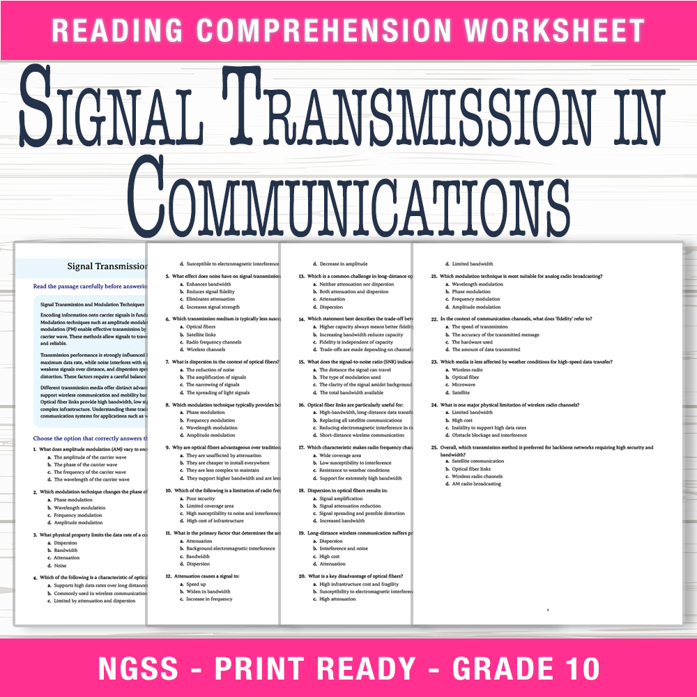 Grade 10 Science worksheet worksheet — Grade 10 Science | Signal Transmission in Communications Worksheet (PDF + Answer Ke…