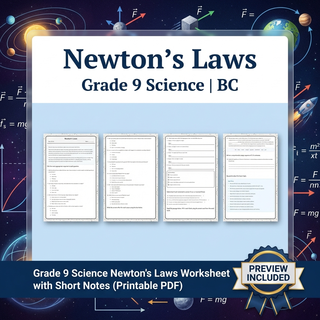 Grade 9 Science Lesson Bundle | Energy, Forces & Motion Worksheets — included worksheet 2