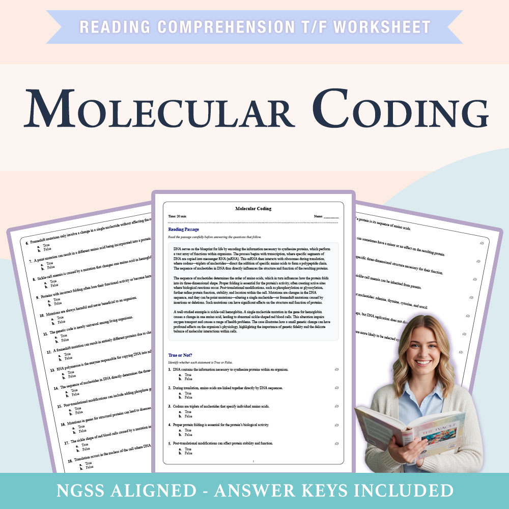 Grade 10 Science reading comprehensions true or false worksheet worksheet — Grade 10 Science | Molecular Coding Worksheet…