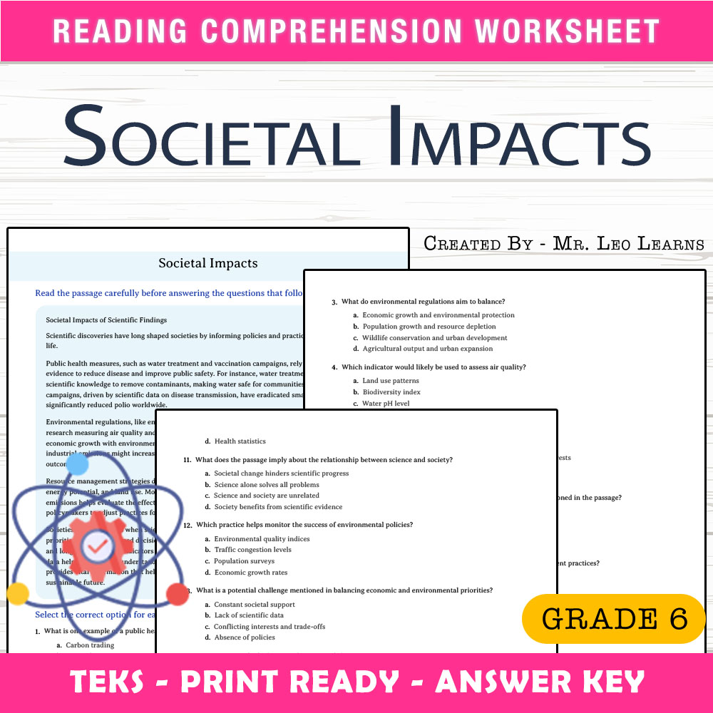 Grade 6 Science worksheet worksheet — Grade 6 Science – Societal Impacts Worksheet for Mastery — page 1