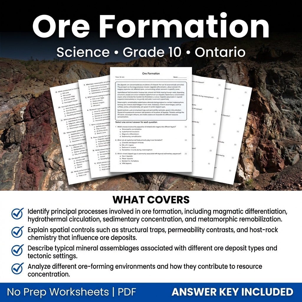 Ore Formation Worksheet for Grade 10 Science | Ontario Standards