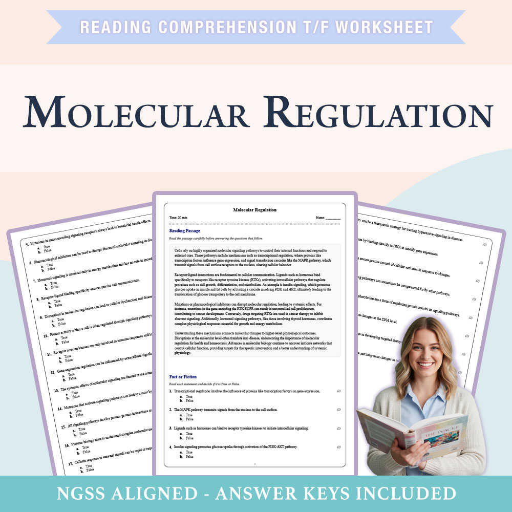 Grade 9 Science reading comprehensions true or false worksheet worksheet — Grade 9 Science | Molecular Regulation Workshee…