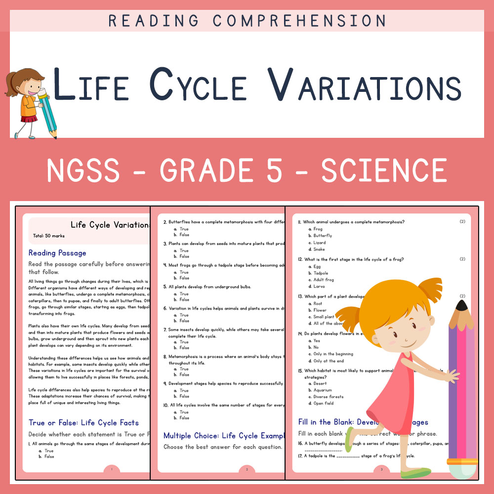 Grade 5 Science worksheets for primary grades worksheet — Grade 5 Science | Life Cycle Variations Worksheet ( PDF ) | NGSS…