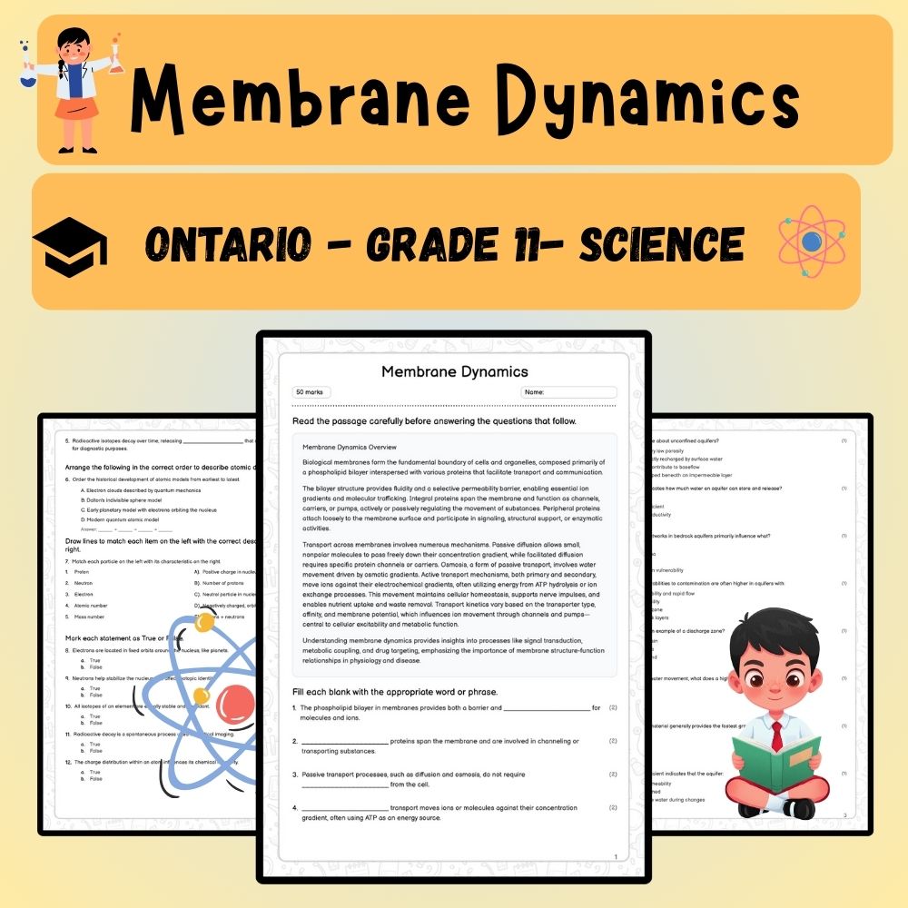 Grade 11 Science worksheet worksheet — Grade 11 Science | Membrane Dynamics Worksheet (Answer Key) – Ontario Standards — p…