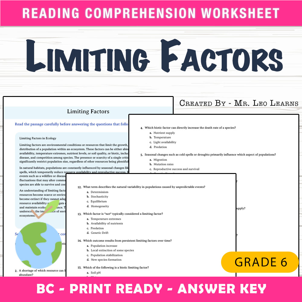 Grade 6 Science worksheet mcq paper worksheet — Grade 6 Science — Limiting Factors Worksheet MCQ for Mastery — page 1