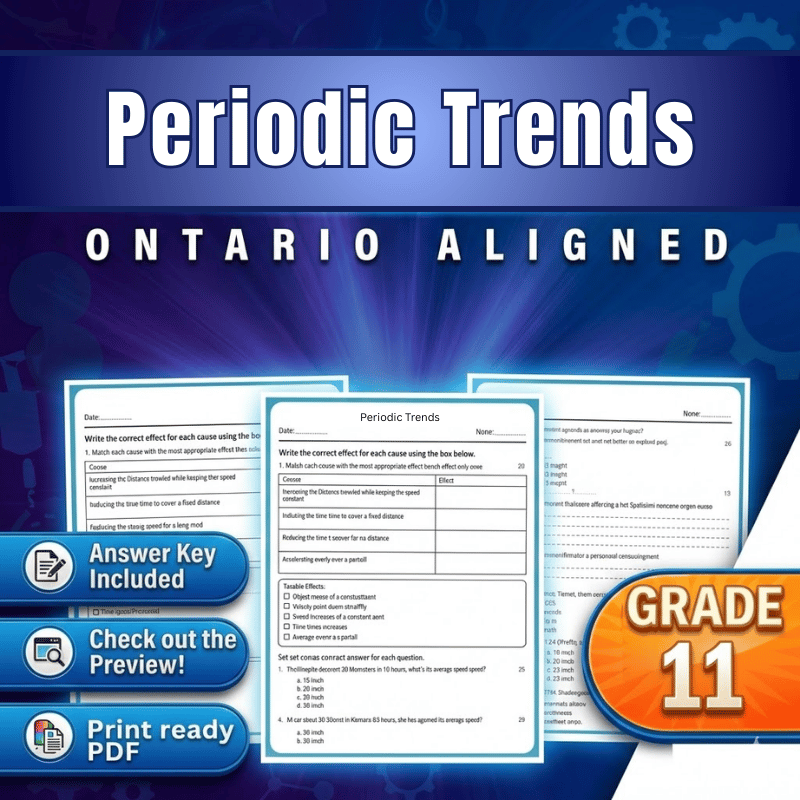 Grade 11 Science | Periodic Trends Worksheet (PDF) Ontario Standards
