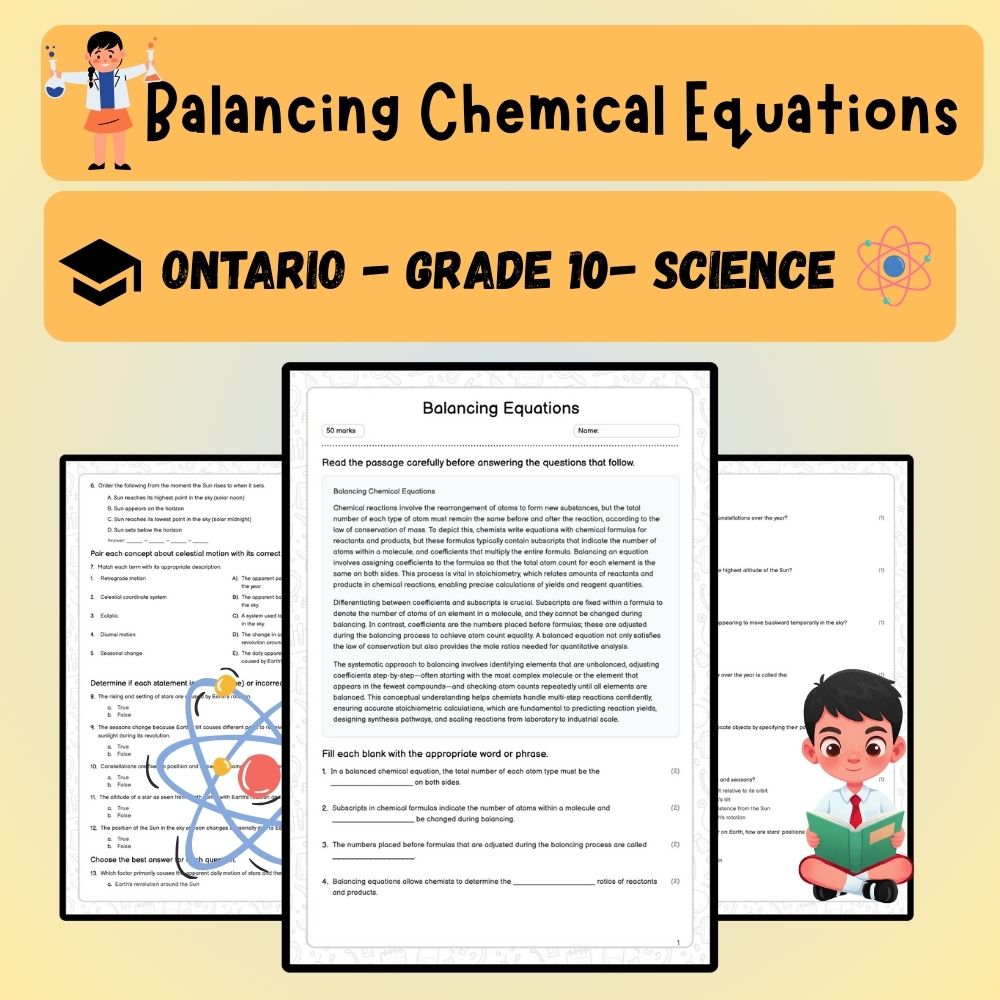 Grade 10 Science worksheet worksheet — Grade 10 Science | Balancing Chemical Equations Worksheet (Answer Key) – Ontario St…