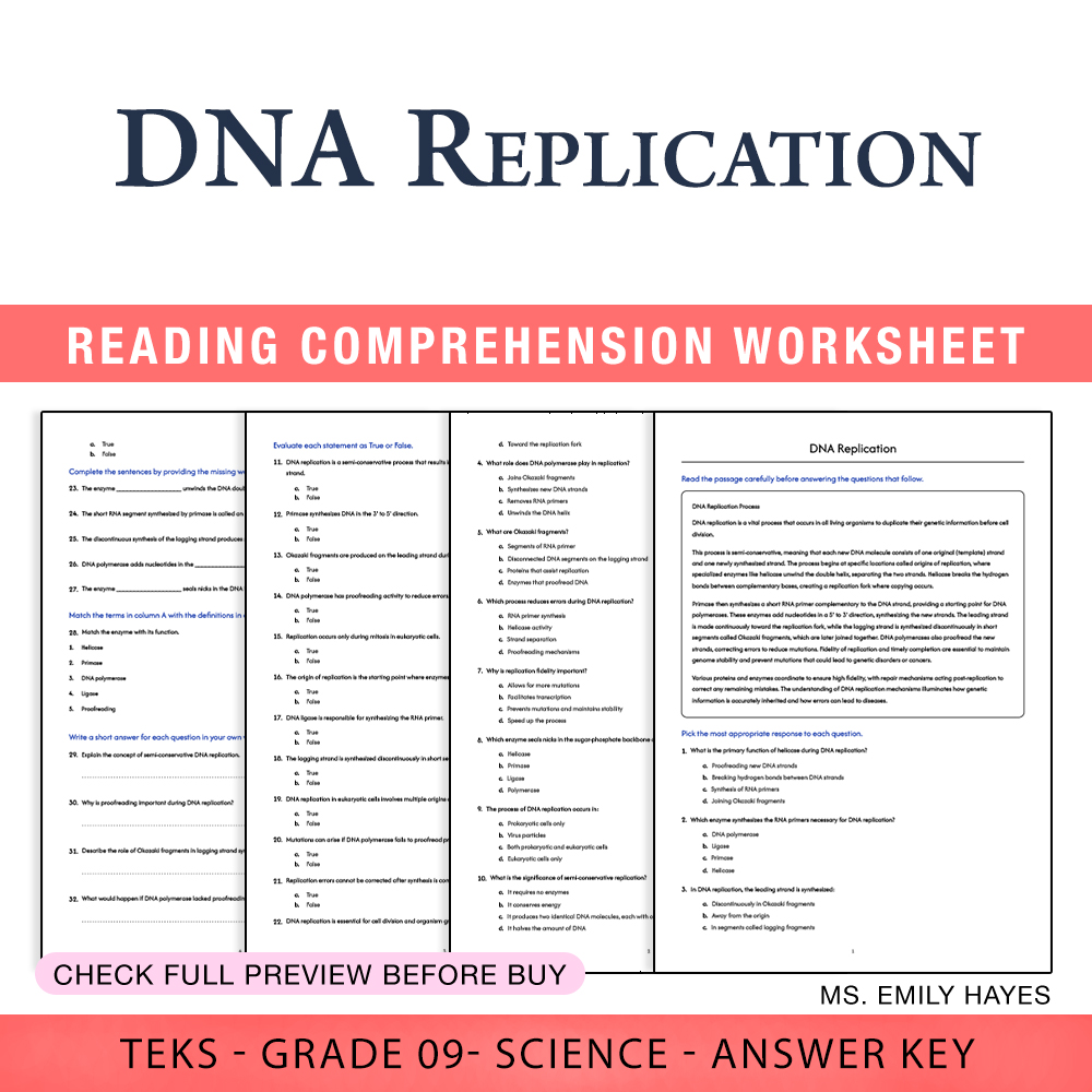 Grade 9 Science worksheet worksheet — 9th Grade Science | DNA Replication  Worksheet (PDF+ Answer Key) — page 1