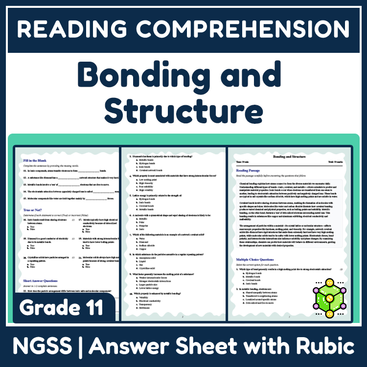 Grade 11 Science reading worksheets worksheet — 11th Grade Science | Bonding and Structure Reading Worksheet (PDF + Rubric…