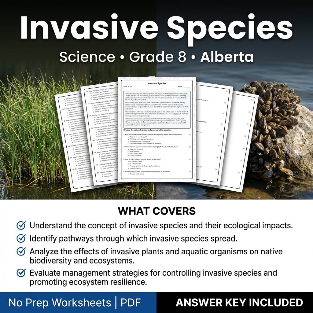 Grade 8 Science Worksheet | Invasive Species Activities and Questions