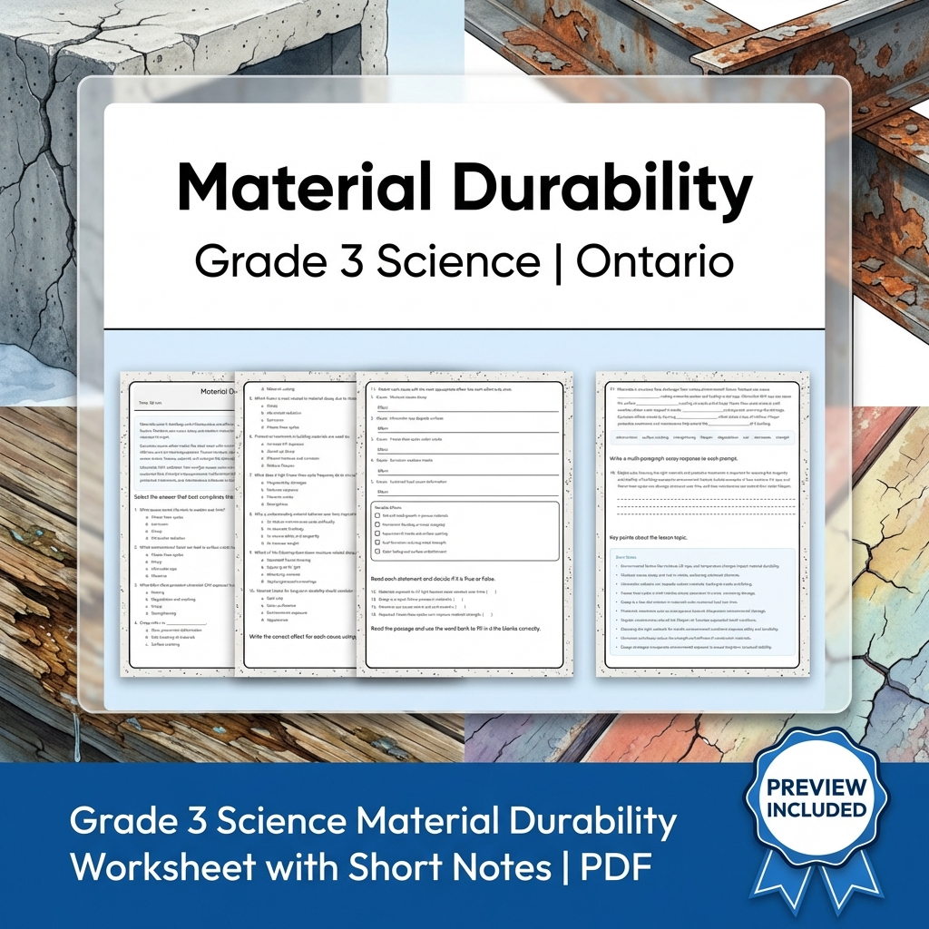 Grade 3 Science Basic Structures & Materials Worksheet Bundle | Ontario   — included worksheet 5