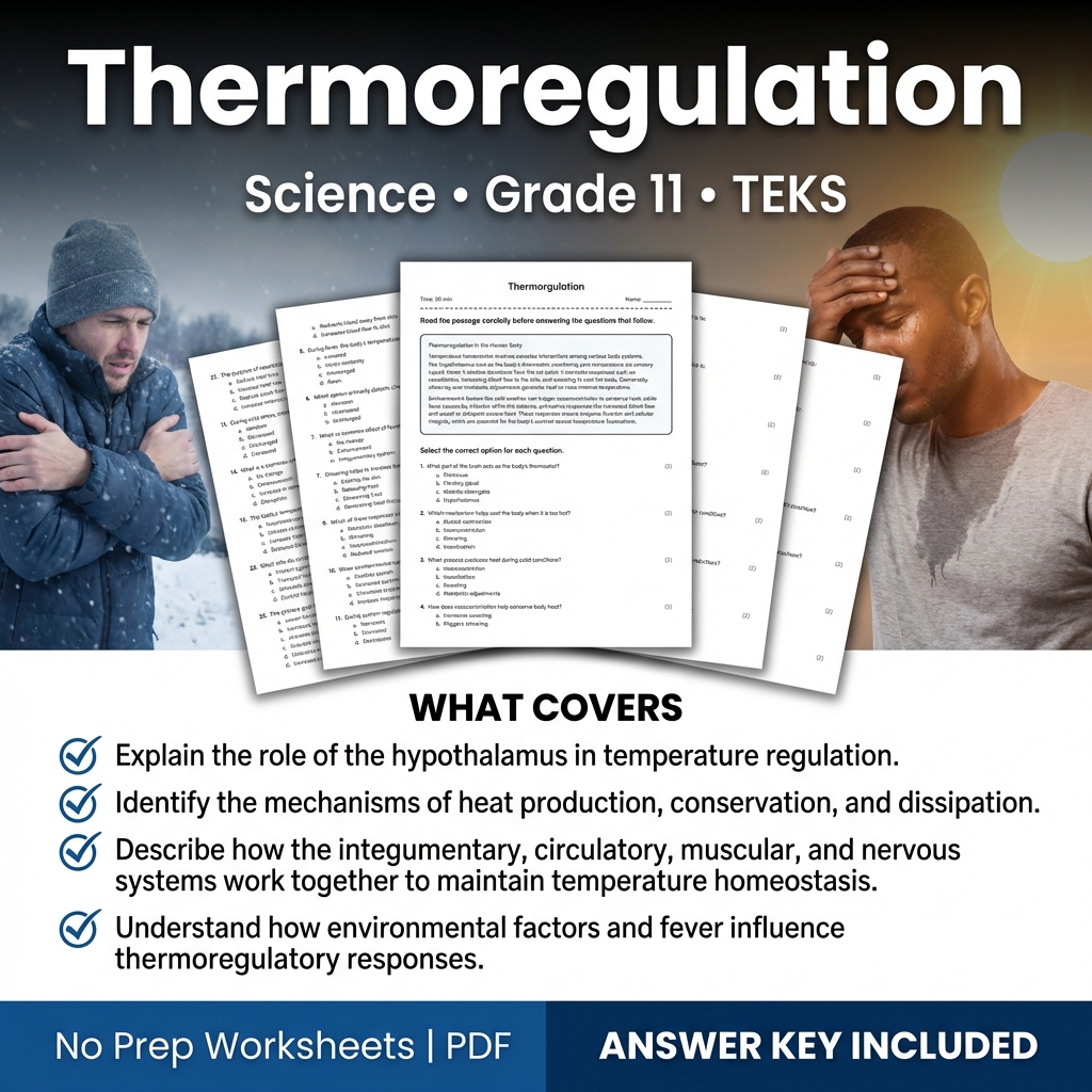 Thermoregulation Worksheet for Grade 11 Science TEKS Alignment