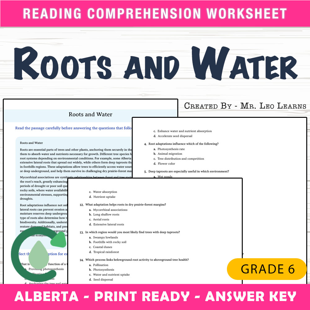 Grade 6 Science worksheet mcq paper worksheet — Grade 6 Science — Roots and Water Worksheet MCQ Paper — page 1