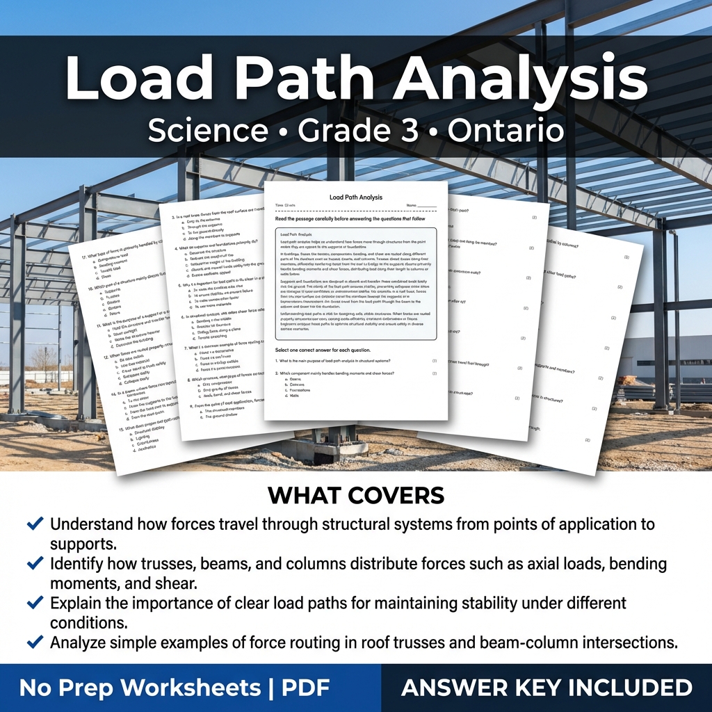 Grade 3 Science Load Path Analysis Worksheet and Answer Key PDF