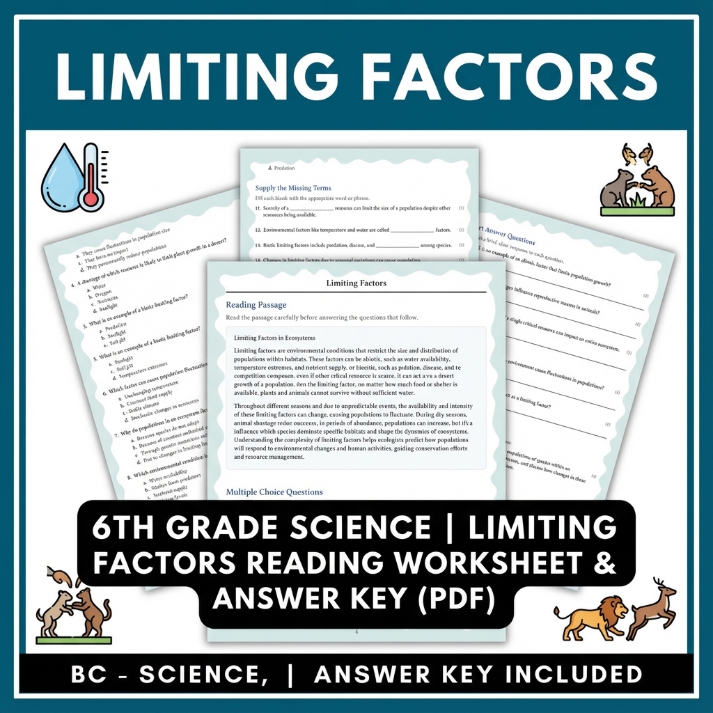6th Grade Science | Limiting Factors Reading Worksheet & Answer Key (PDF)