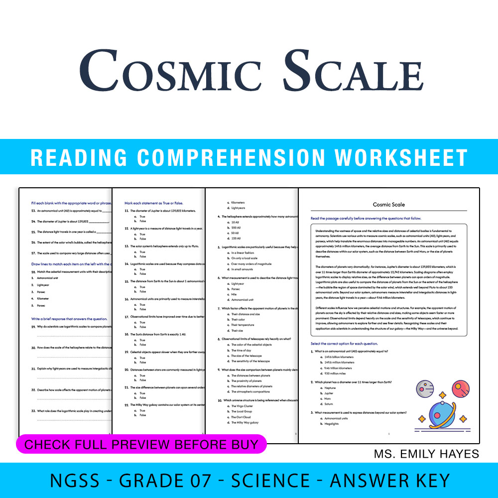 Grade 7 Science worksheet worksheet — 7th Grade Science | Cosmic Scale Worksheet (PDF + Answer Key) — page 1