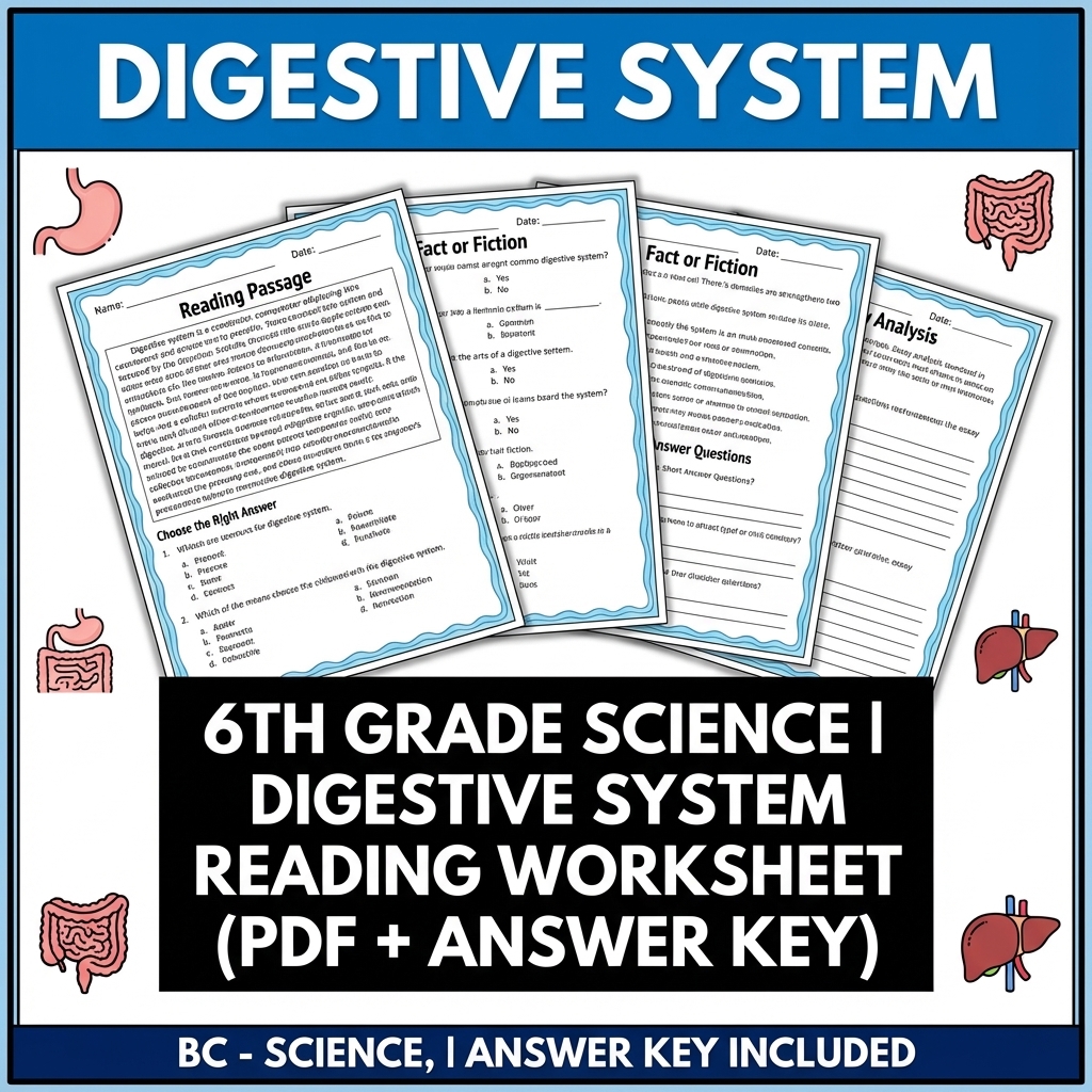 6th Grade Science | Digestive System Reading Worksheet (PDF + Answer Key)