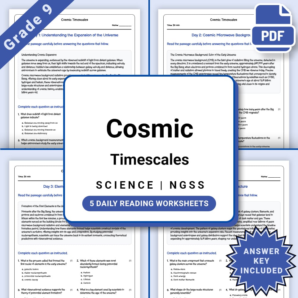 Grade 9 Science daily reading worksheet worksheet — Grade 9 Science – Cosmic Timescales Daily Worksheet(PDF + Answer Key)…