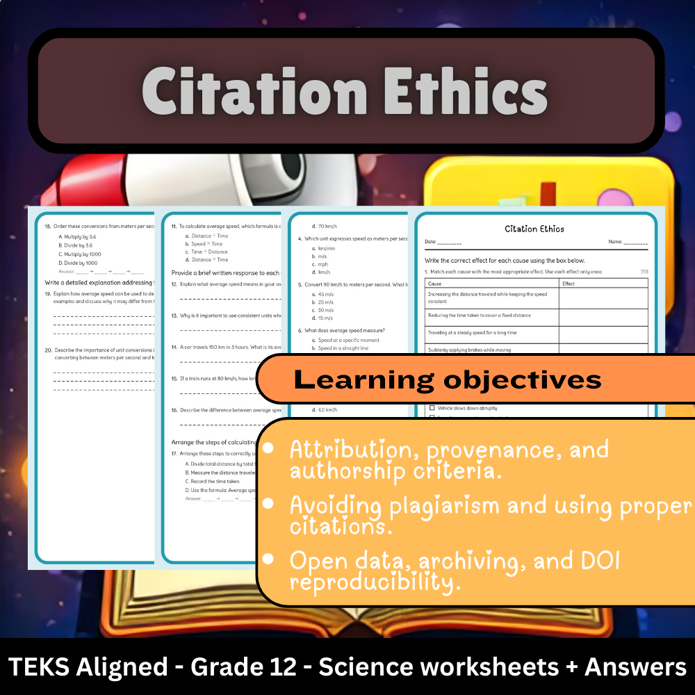 Grade 12 Science | Citation Ethics Worksheets + Answer Key – TEKS-Aligned