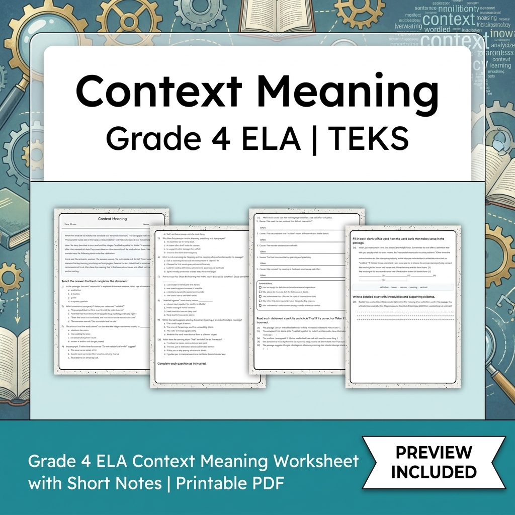 Grade 4 ELA Writing and Reading Skills Full-Year Bundle (TEKS) — included worksheet 2