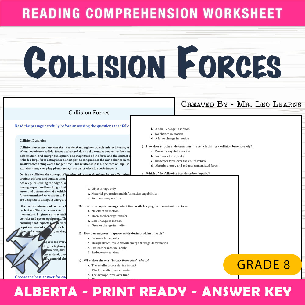 Grade 8 Science worksheet mcq paper worksheet — Grade 8 Science — Collision Forces Worksheet for Mastery — page 1