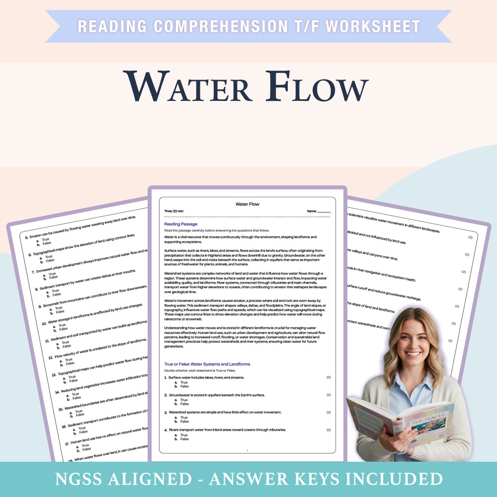 Science reading comprehensions true or false worksheet worksheet — 6th Grade Science | Water Flow True or False Worksheet…