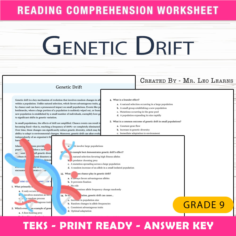 Grade 9 Science worksheet worksheet — Grade 9 Science – Genetic Drift Worksheet for Mastery — page 1