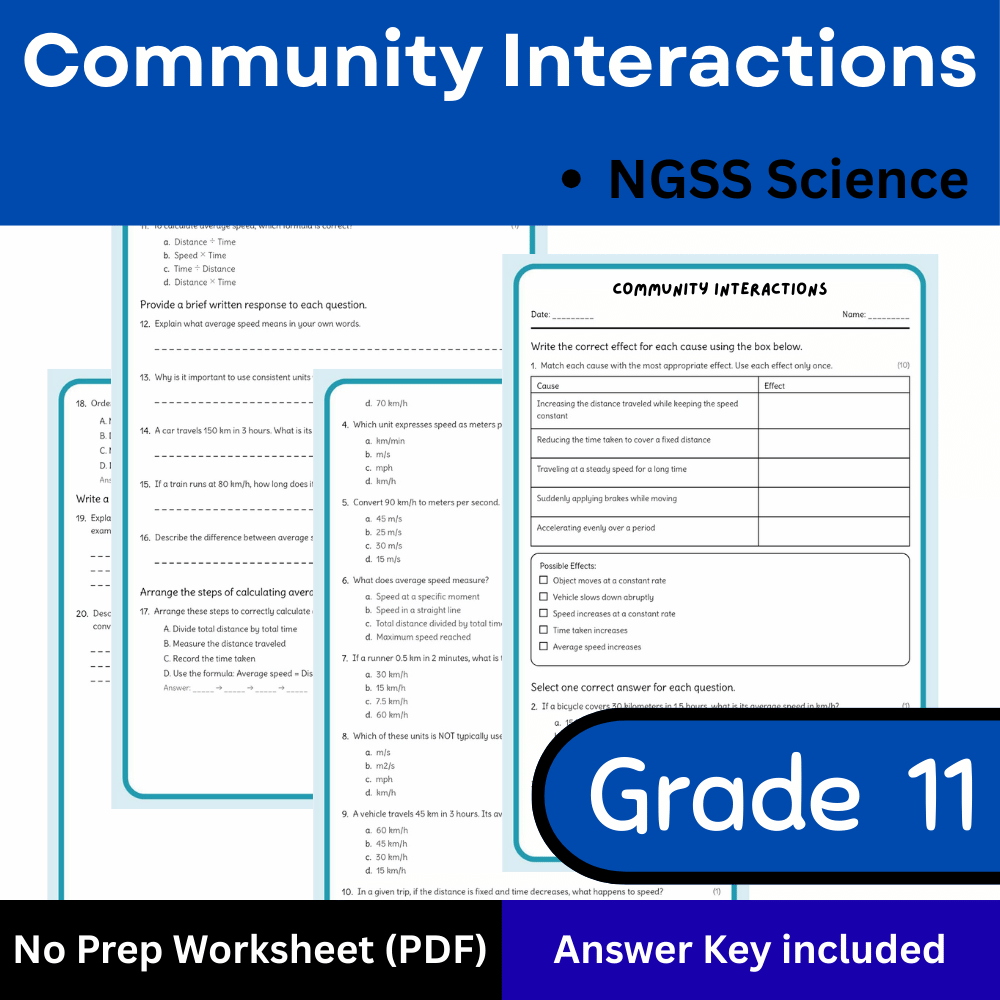Grade 11 Science | Community Interactions Worksheets (NGSS Aligned + PDF)